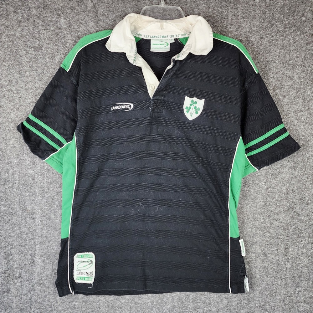 Ireland Rugby Shirt Mens M Black Green Short Sleeve Lansdowne EUC